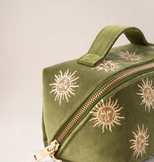 Young Ideas & Henmores -Sun Goddess Fern Green Velvet Open Flat Makeup Bag -Fern Green -OS