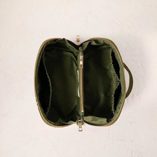 Young Ideas & Henmores -Sun Goddess Fern Green Velvet Open Flat Makeup Bag -Fern Green -OS