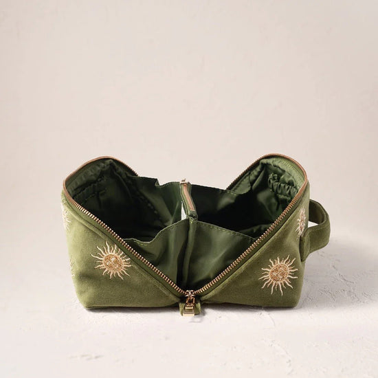 Young Ideas & Henmores -Sun Goddess Fern Green Velvet Open Flat Makeup Bag -Fern Green -OS