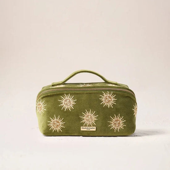Young Ideas & Henmores -Sun Goddess Fern Green Velvet Open Flat Makeup Bag -Fern Green -OS
