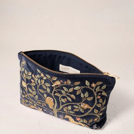 Young Ideas & Henmores -Tree of Indigo Life Velvet Everyday Pouch -Indigo -OS