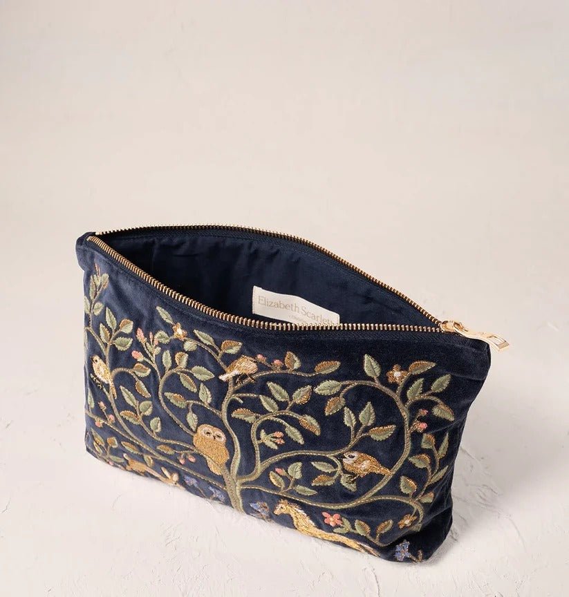 Young Ideas & Henmores -Tree of Indigo Life Velvet Everyday Pouch -Indigo -OS