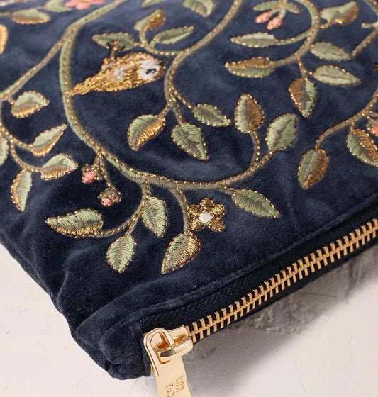 Young Ideas & Henmores -Tree of Indigo Life Velvet Everyday Pouch -Indigo -OS