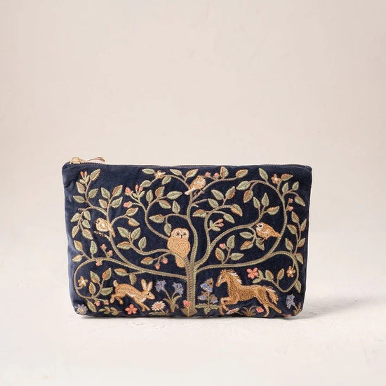 Young Ideas & Henmores -Tree of Indigo Life Velvet Everyday Pouch -Indigo -OS