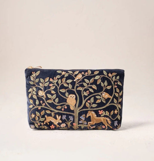 Young Ideas & Henmores -Tree of Indigo Life Velvet Everyday Pouch -Indigo -OS