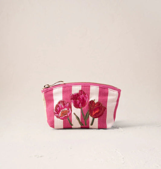 Young Ideas & Henmores - Tulip Stripe Pink Cotton Coin Purse - pink - OS