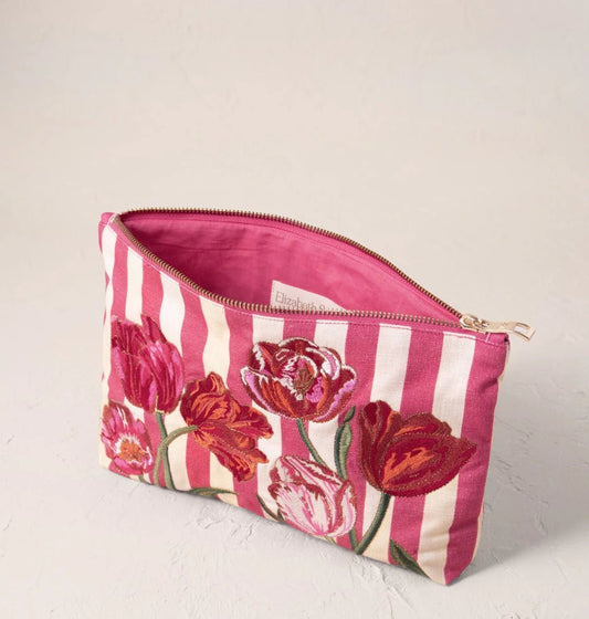 Young Ideas & Henmores - Tulip Stripe Pink Cotton Everyday Pouch - pink - OS