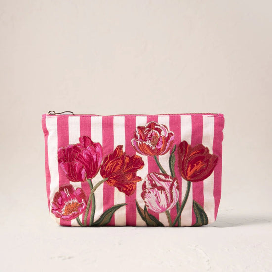 Young Ideas & Henmores - Tulip Stripe Pink Cotton Everyday Pouch - pink - OS