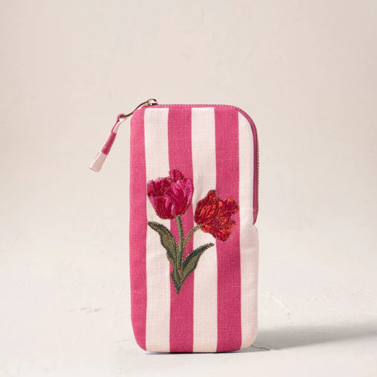 Young Ideas & Henmores - Tulip Stripe Pink Cotton Glasses Case - pink - OS