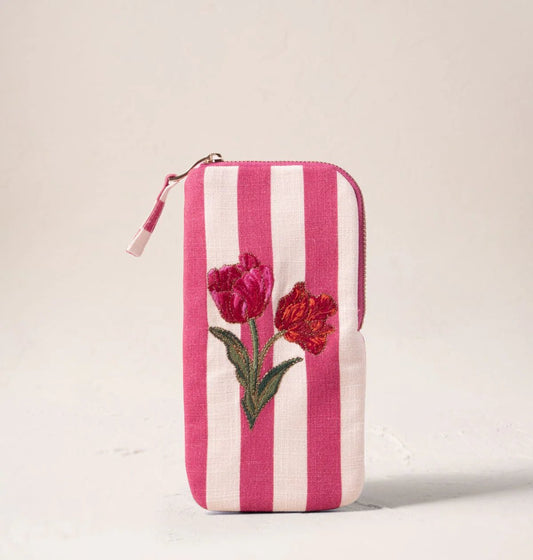 Young Ideas & Henmores - Tulip Stripe Pink Cotton Glasses Case - pink - OS