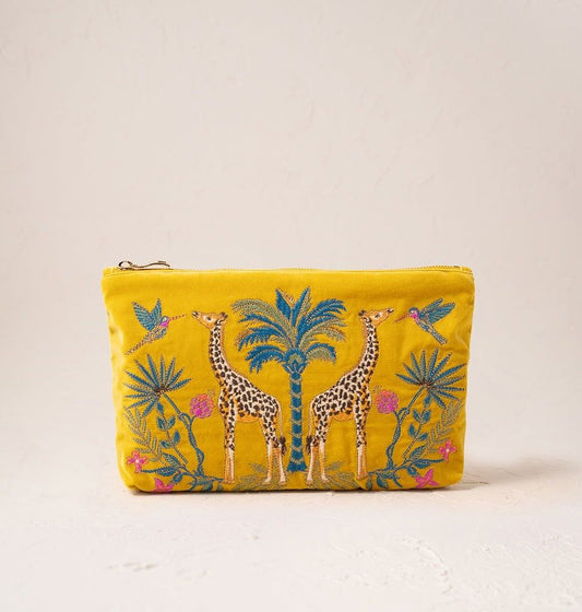 Young Ideas/Henmores - Wild Giraffe Palm Mustard Yellow Everyday Pouch - Mustard Yellow - OS