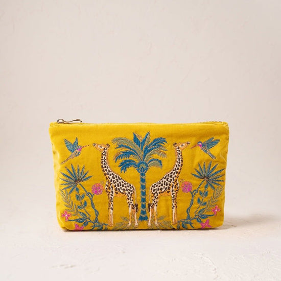 Young Ideas/Henmores - Wild Giraffe Palm Mustard Yellow Everyday Pouch - Mustard Yellow - OS