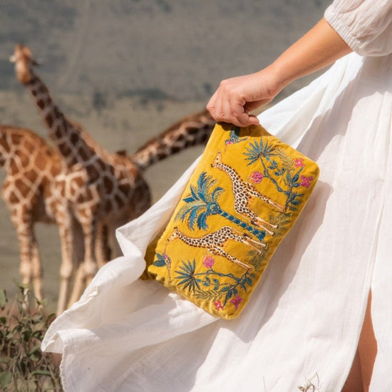Young Ideas/Henmores - Wild Giraffe Palm Mustard Yellow Everyday Pouch - Mustard Yellow - OS