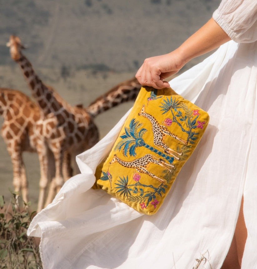 Young Ideas/Henmores - Wild Giraffe Palm Mustard Yellow Everyday Pouch - Mustard Yellow - OS