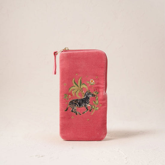 Young Ideas/Henmores - Wild Zebra Palm Blush Pink Velvet Glasses Case - Blush Pink - OS
