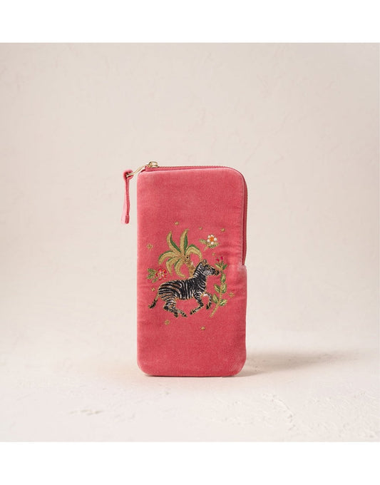 Young Ideas/Henmores - Wild Zebra Palm Blush Pink Velvet Glasses Case - Blush Pink - OS