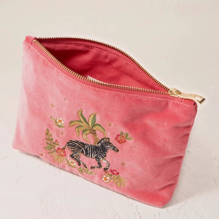 Young Ideas & Henmores -Wild Zebra Palm Blush Pink Velvet Mini Pouch -Blush Pink -OS