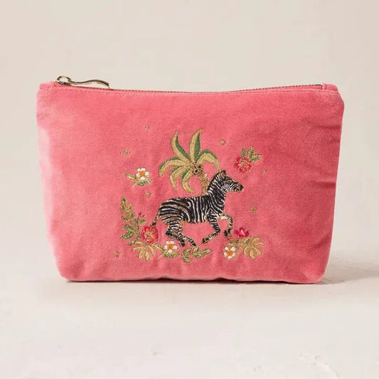 Young Ideas & Henmores -Wild Zebra Palm Blush Pink Velvet Mini Pouch -Blush Pink -OS