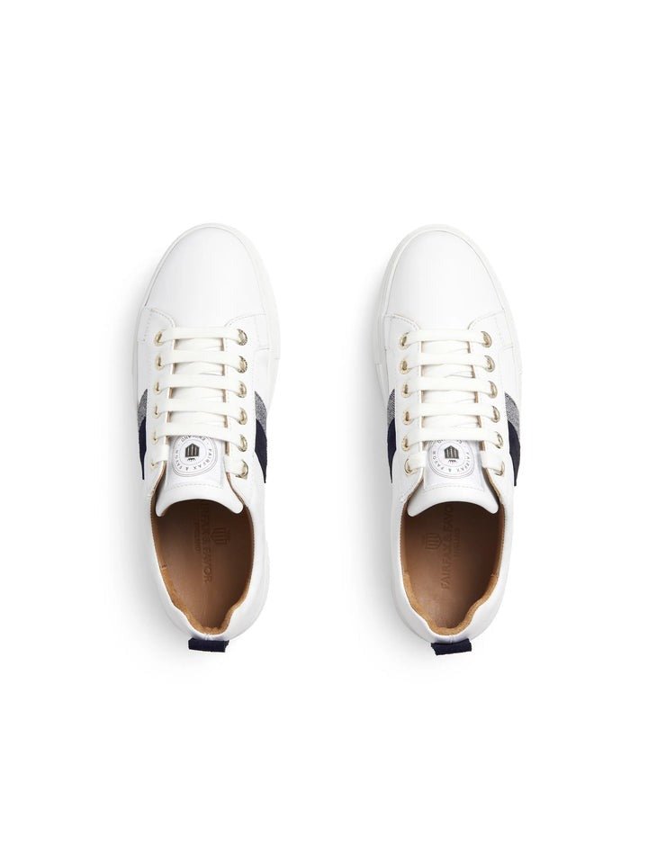 Young Ideas/Henmores - Alexandra Leather Platform Trainers - White/Navy/Denim Suede - 4