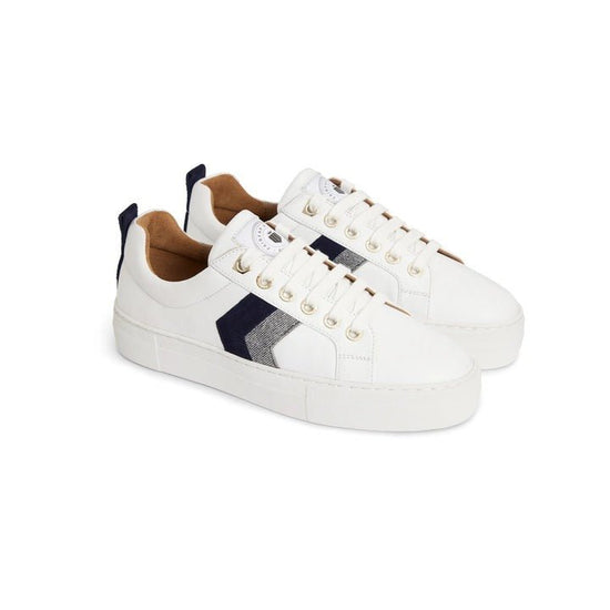 Young Ideas/Henmores - Alexandra Leather Platform Trainers - White/Navy/Denim Suede - 4