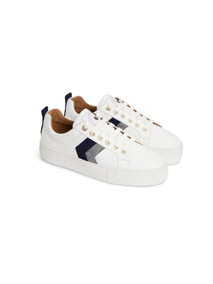 Young Ideas/Henmores - Alexandra Leather Platform Trainers - White/Navy/Denim Suede - 4