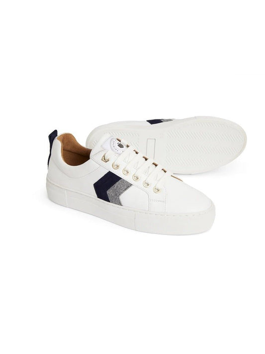 Young Ideas/Henmores - Alexandra Leather Platform Trainers - White/Navy/Denim Suede - 4