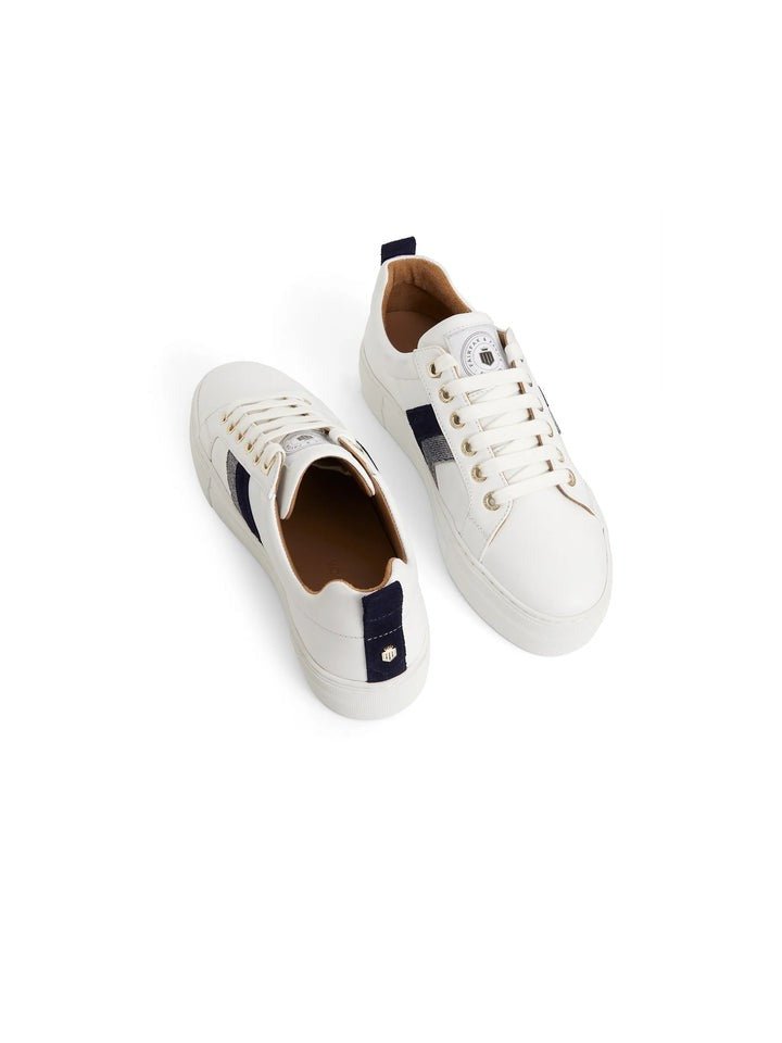 Young Ideas/Henmores - Alexandra Leather Platform Trainers - White/Navy/Denim Suede - 4