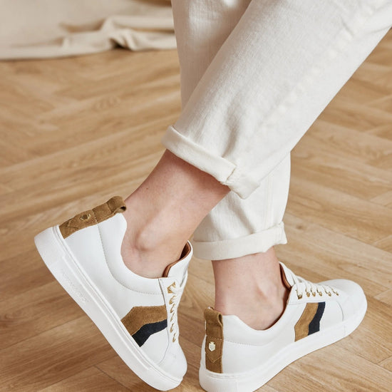 Young Ideas/Henmores - Alexandra Leather Trainer - White/Navy/Tan - 4