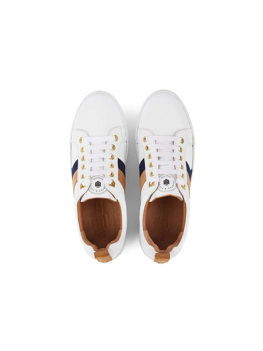 Young Ideas/Henmores - Alexandra Leather Trainer - White/Navy/Tan - 4