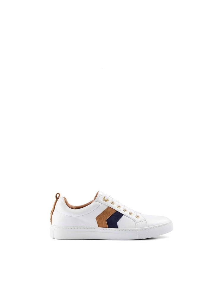 Young Ideas/Henmores - Alexandra Leather Trainer - White/Navy/Tan - 4