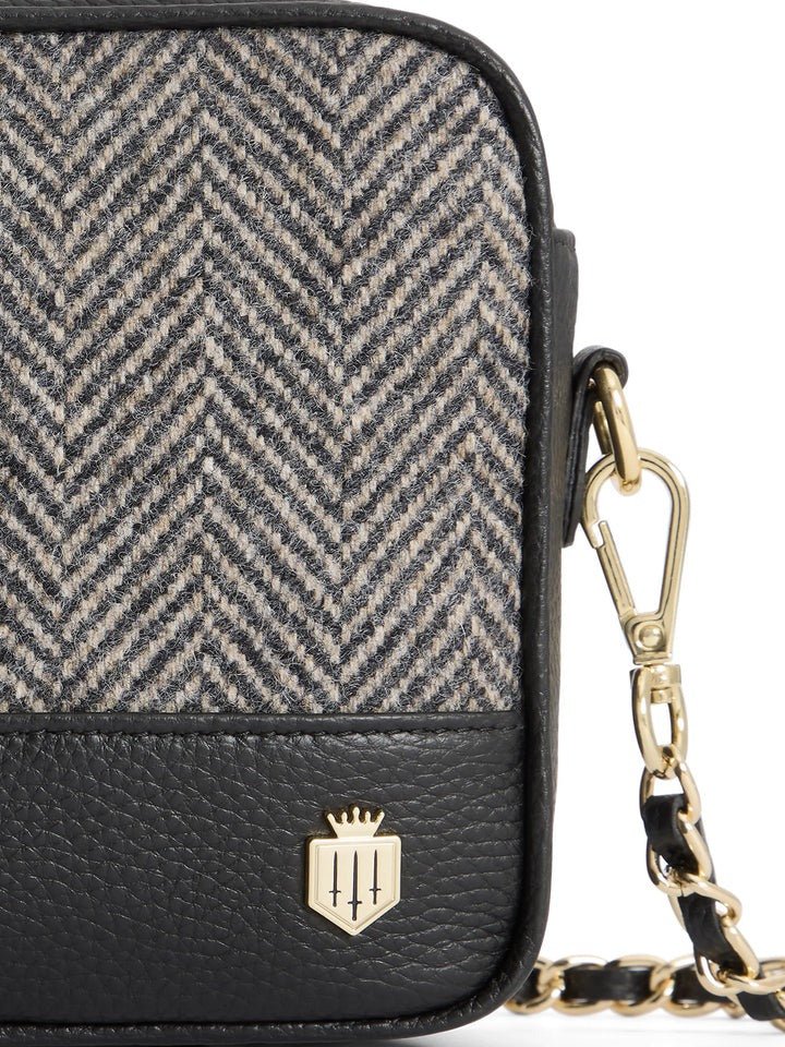 Young Ideas/Henmores - Finsbury Cross Body Bag - Herringbone Black Suede/Leather - OS