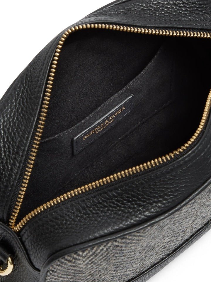 Young Ideas/Henmores - Finsbury Cross Body Bag - Herringbone Black Suede/Leather - OS