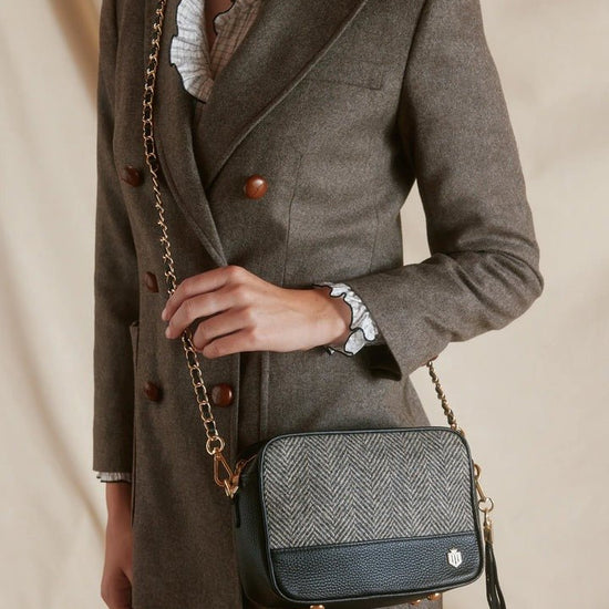 Young Ideas/Henmores - Finsbury Cross Body Bag - Herringbone Black Suede/Leather - OS