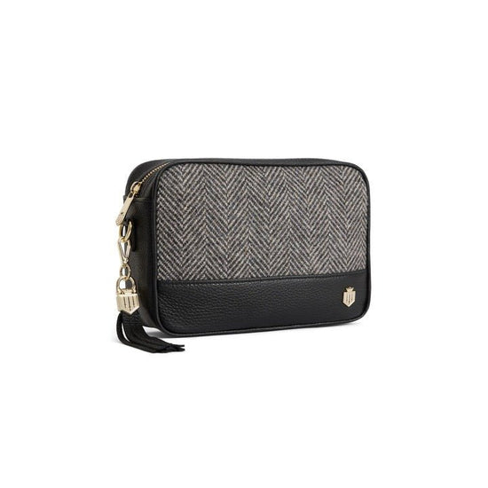 Young Ideas/Henmores - Finsbury Cross Body Bag - Herringbone Black Suede/Leather - OS