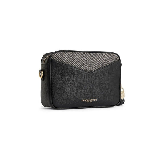 Young Ideas/Henmores - Finsbury Cross Body Bag - Herringbone Black Suede/Leather - OS