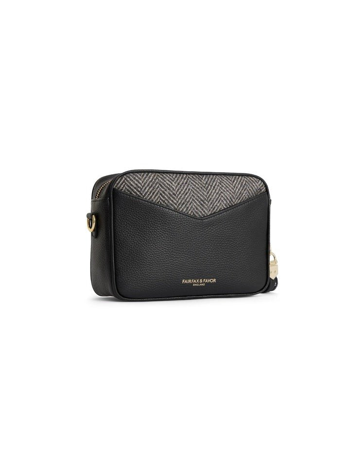 Young Ideas/Henmores - Finsbury Cross Body Bag - Herringbone Black Suede/Leather - OS
