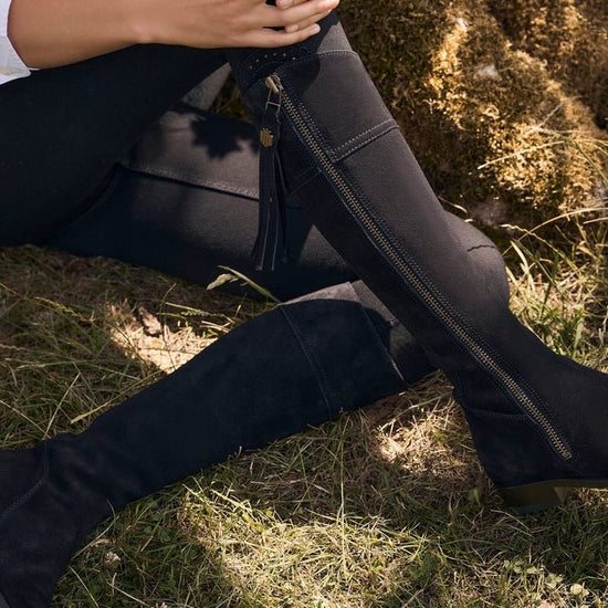 Young Ideas/Henmores - Regina Flat Suede Boot - Navy Suede - 3