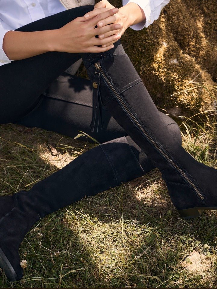 Young Ideas/Henmores - Regina Flat Suede Boot - Navy Suede - 3