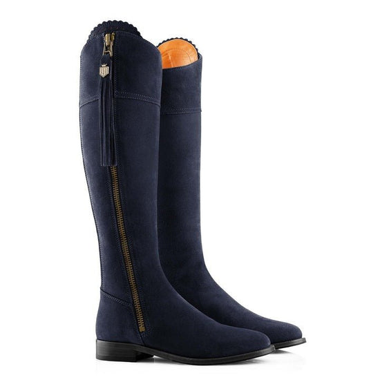 Young Ideas/Henmores - Regina Flat Suede Boot - Navy Suede - 3