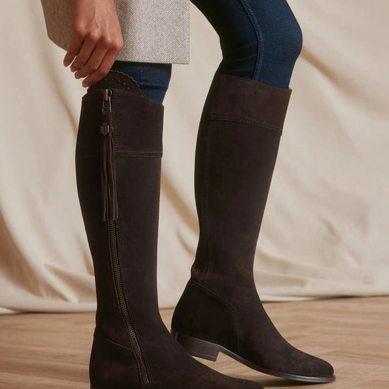 Young Ideas/Henmores - Regina Flat Suede Boot - Chocolate Suede - 3