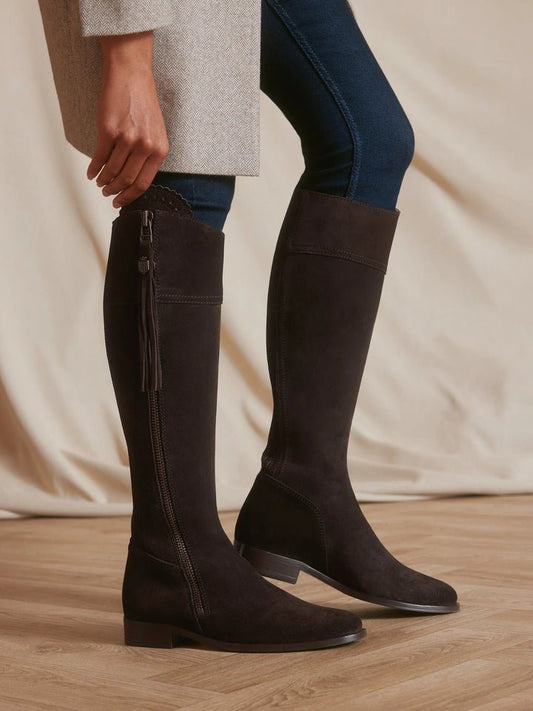 Young Ideas/Henmores - Regina Flat Suede Boot - Chocolate Suede - 3