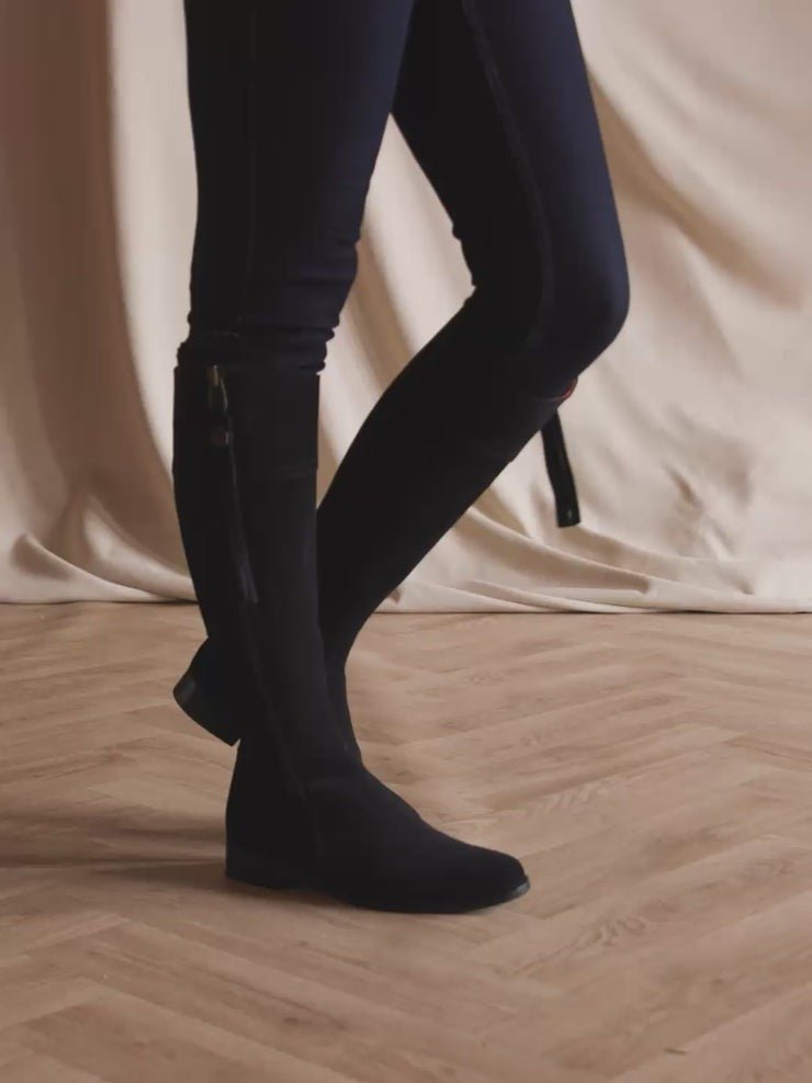 Young Ideas/Henmores - Regina Flat Suede Boot - Navy Suede - 3