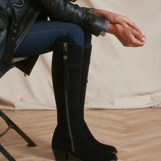Young Ideas & Henmores - Regina Heeled Suede Boot - Black Suede - 3