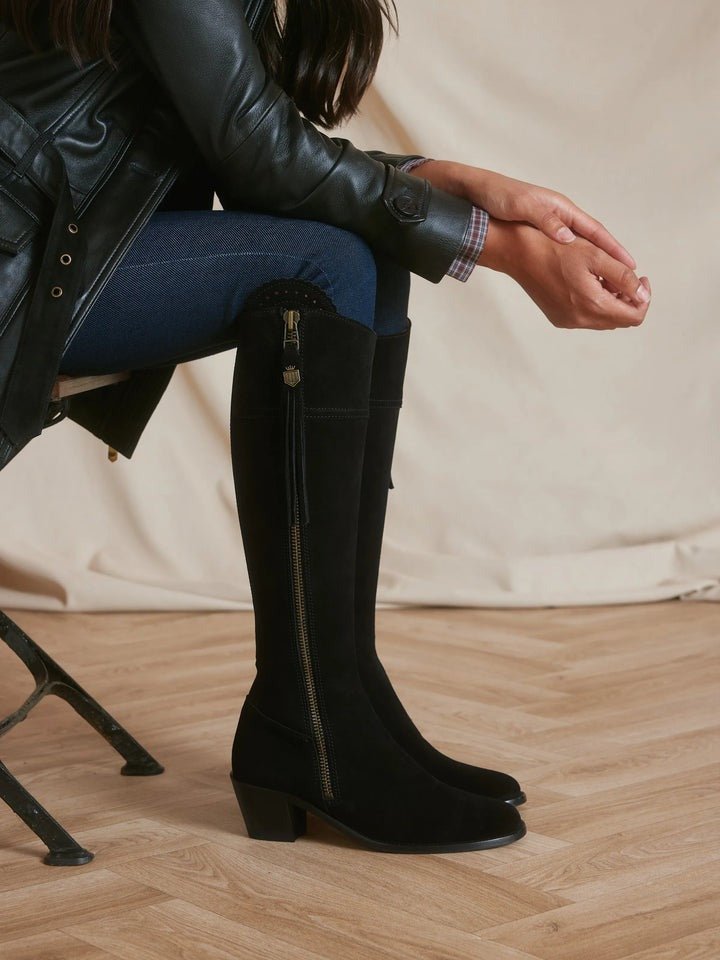 Young Ideas & Henmores - Regina Heeled Suede Boot - Black Suede - 3