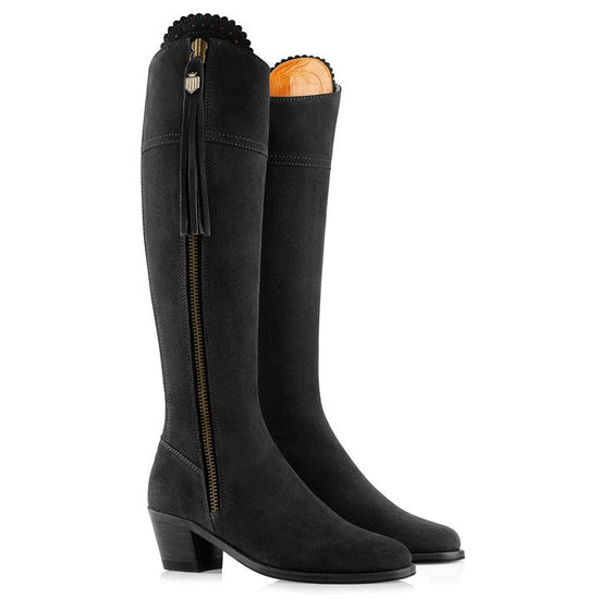 Young Ideas & Henmores - Regina Heeled Suede Boot - Black Suede - 3