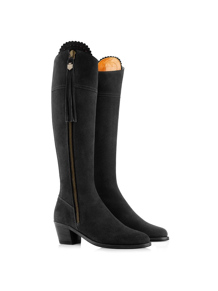 Young Ideas & Henmores - Regina Heeled Suede Boot - Black Suede - 3