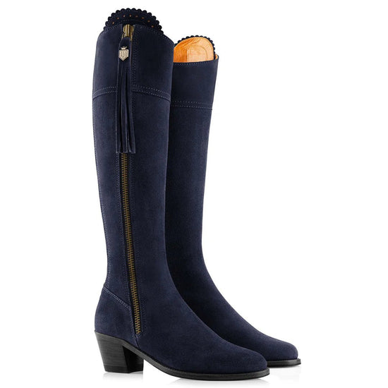 Young Ideas & Henmores - Regina Narrow Fit Heeled Suede Boot - Navy Suede - 4