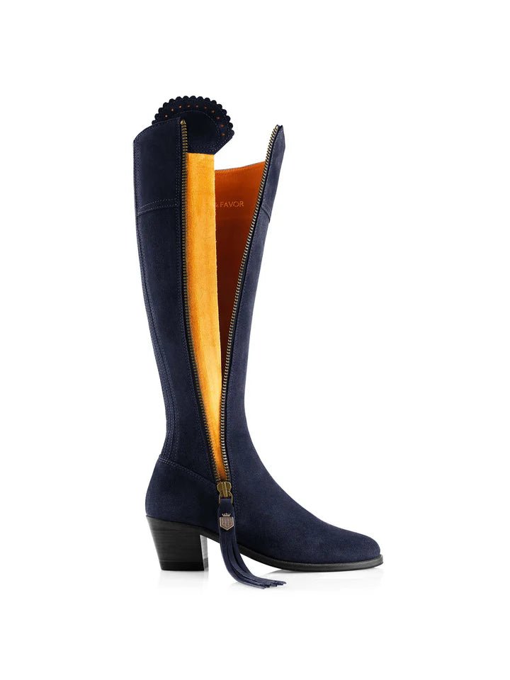 Young Ideas & Henmores - Regina Narrow Fit Heeled Suede Boot - Navy Suede - 4