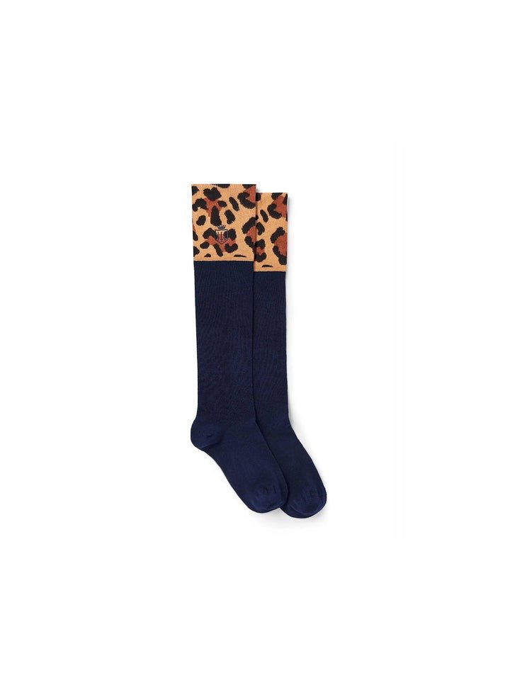 Young Ideas/Henmores - Signature Knee High Socks - Navy/Tan Leopard - OS
