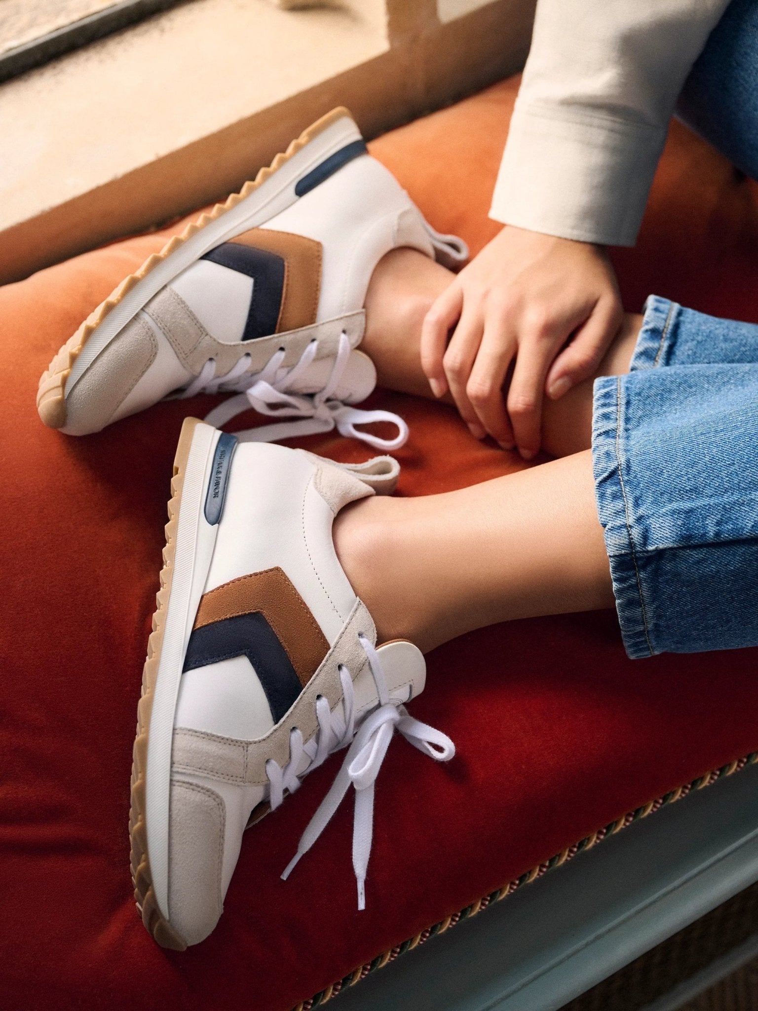 Young Ideas/Henmores - Xandra Leather Trainer - Tan/Navy - 5